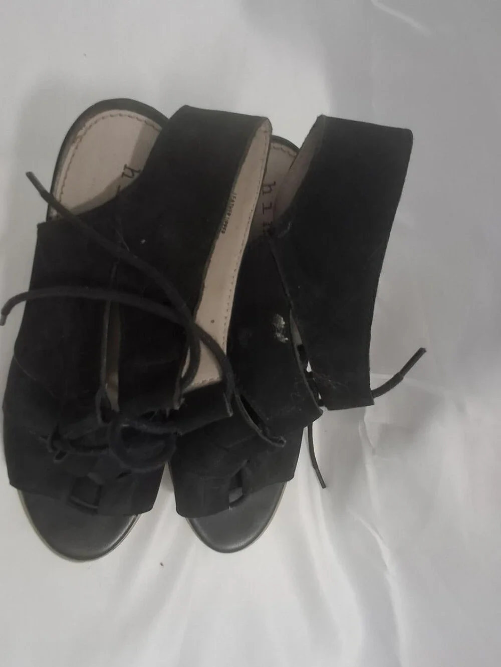 hinge Black Suede Lace-Up Block Heel Sandals